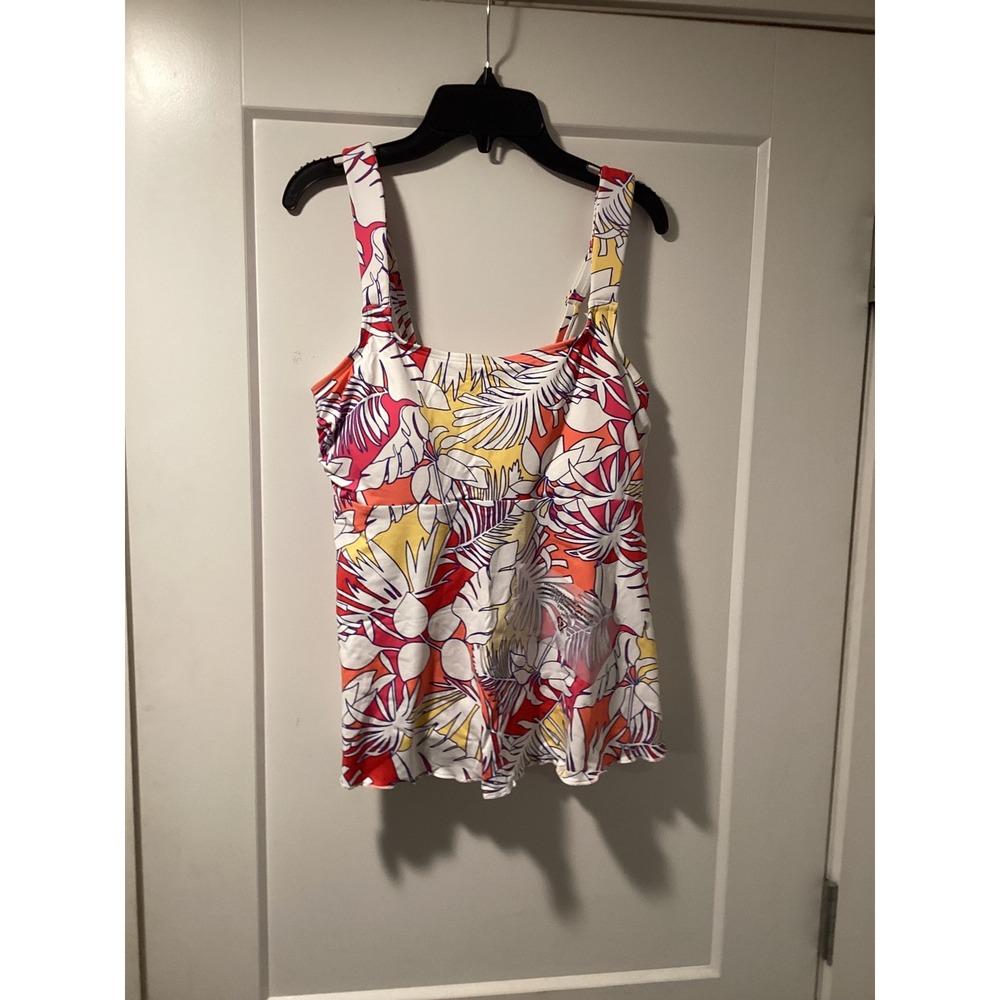 Lands End Wood Lily Multi Palm Foliage Tankini Swim Top 529660 Womens Small 6-8